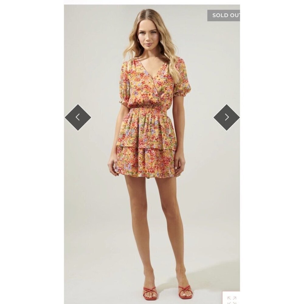 Sugar Lips Spring Dream Floral Amina Surplice Ruffle Mini Dress Xl NWT
